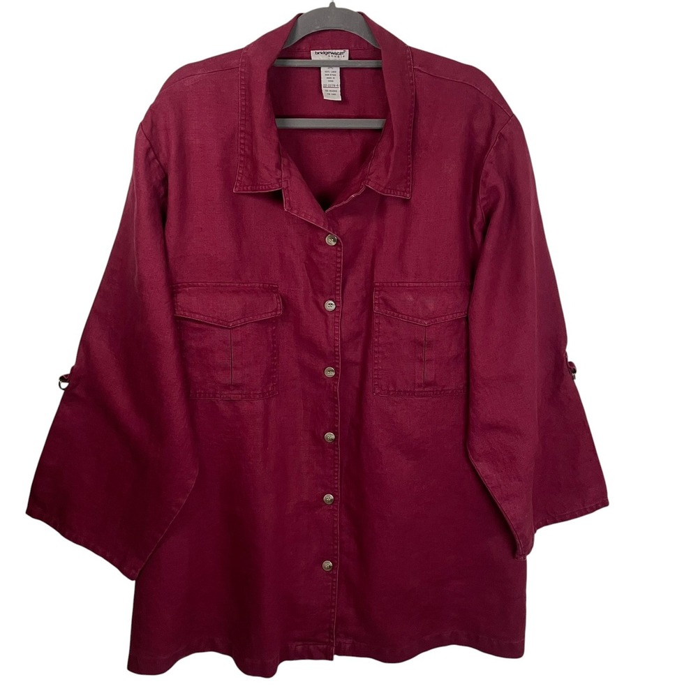 Bridgewater Studio Size‎ 32W 100% Linen Red Shirt Jacket Lagenlook Tunic